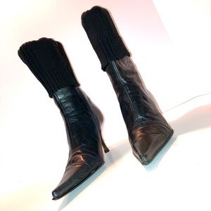 BUFFALO LONDON BLACK LEATHER POINTY TOE HEEL BOOTS